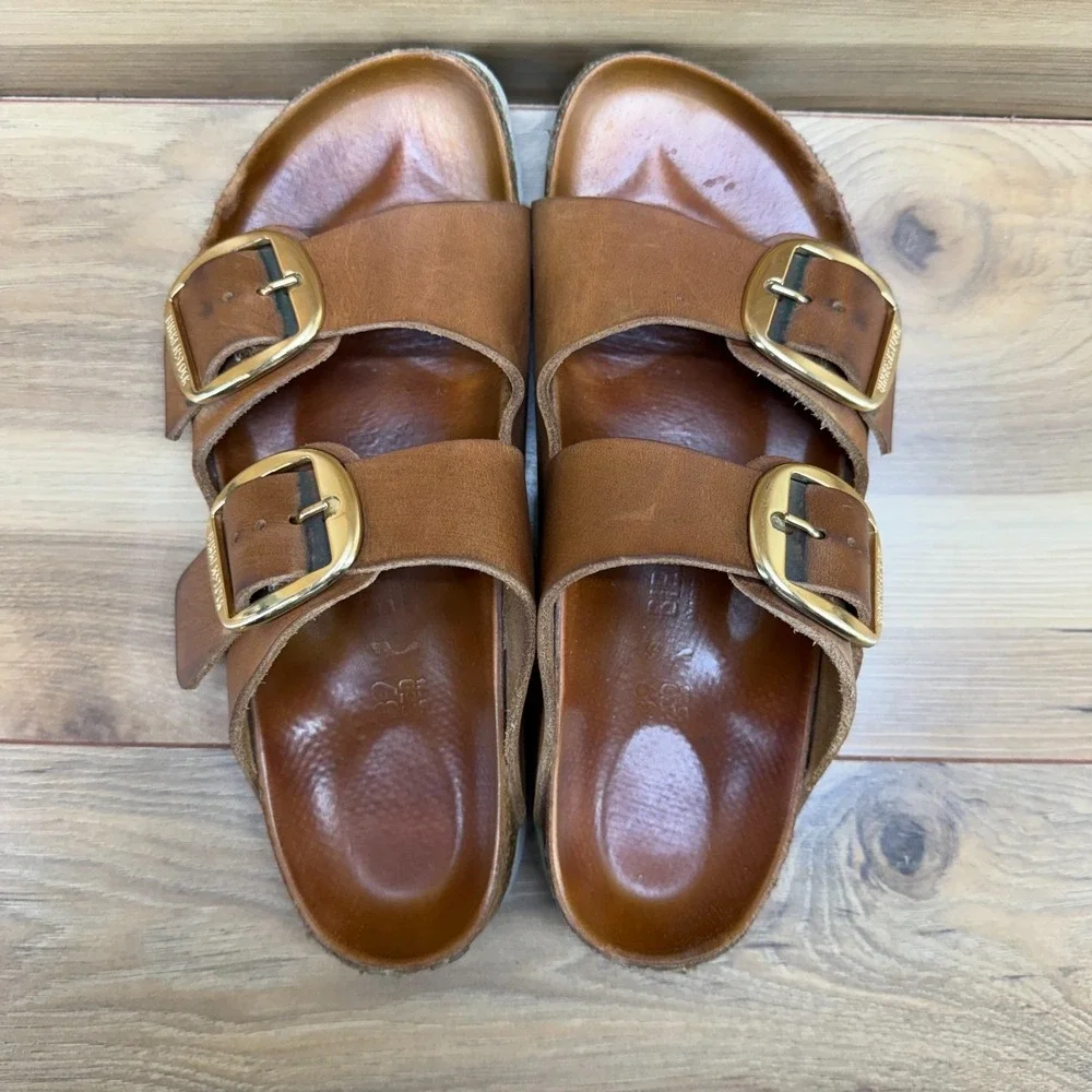 Birkenstock Arizona Big Buckle Sandals 8 N EU 39 Cognac Leather Travel Vacation